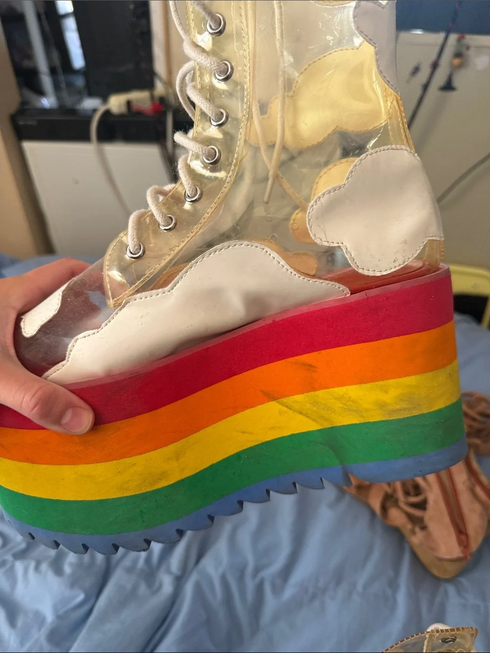 Current Mood White Cloud Lace-Up Platform Boots with Rainbow Soles